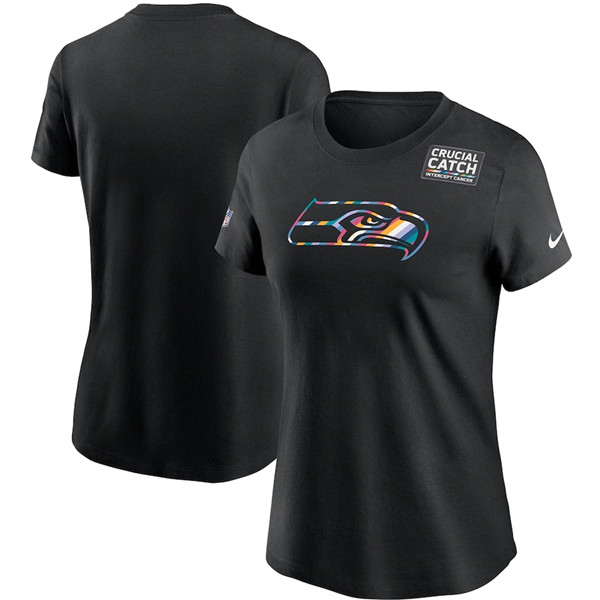 Women's Seattle Seahawks Black NFL 2020 Sideline Crucial Catch Performance T-Shirt(Run Small) Women's Seattle Seahawks Black NFL 2020 Sideline Crucial Catch Performance T-Shirt(Run Small)